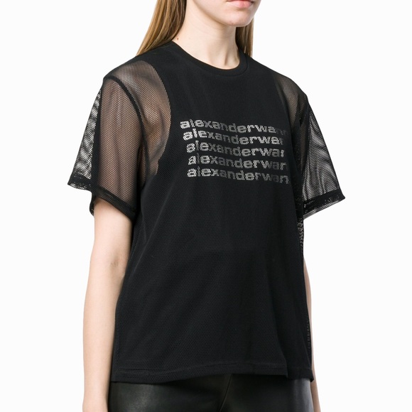 AUTHENTIC Alexander Wang Stacked Logo Mesh Tee - Picture 2 of 16